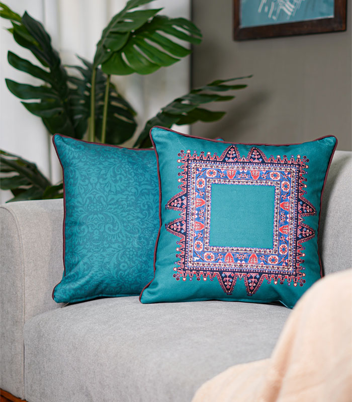 cush-squ-jeyran-turquoise کاور کوسن مربعی طرح جیران فیروزهای - Image 1